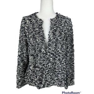 Eileen Fisher Sweater Large Black White Loop Knit Cardigan Organic Cotton Top